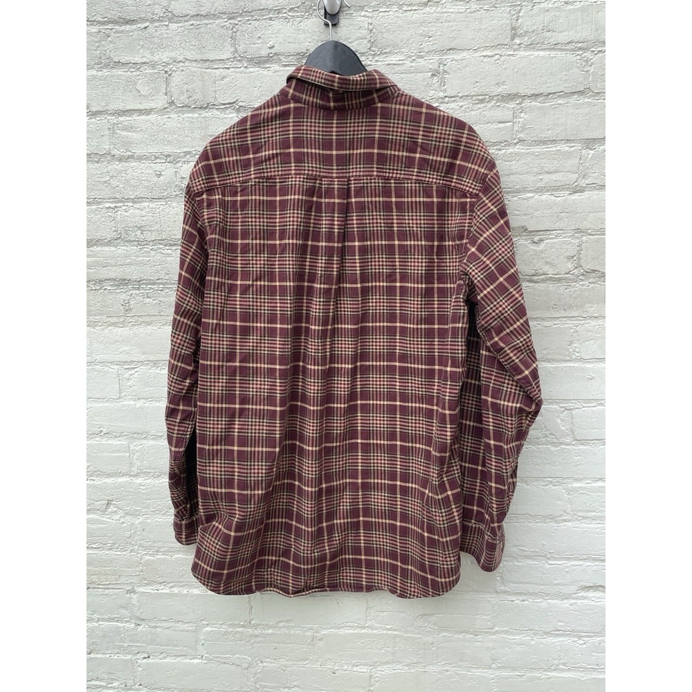 LL Bean Mens Plaid Button Down Shirt Burgundy Tan Cotton Long Sleeve M-REG - Picture 3 of 6
